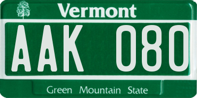 VT license plate AAK080