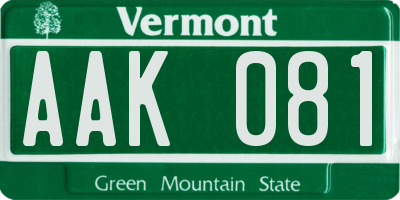 VT license plate AAK081