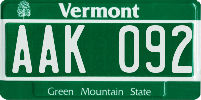 VT license plate AAK092