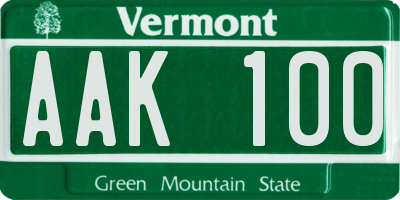 VT license plate AAK100