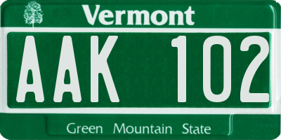 VT license plate AAK102