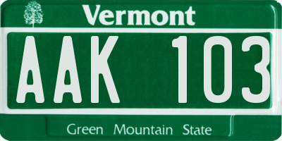 VT license plate AAK103