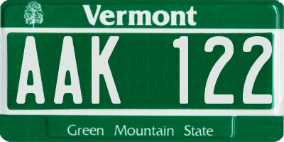 VT license plate AAK122