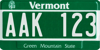 VT license plate AAK123