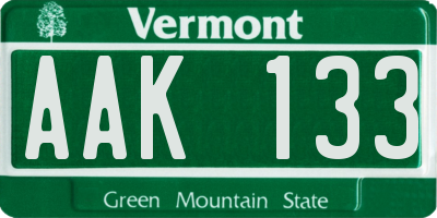 VT license plate AAK133