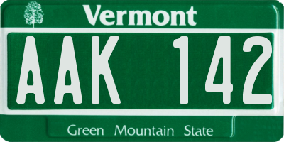 VT license plate AAK142