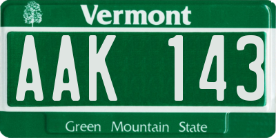 VT license plate AAK143