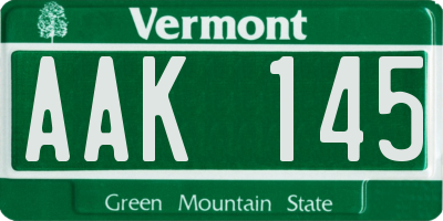 VT license plate AAK145