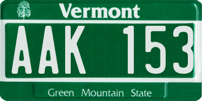 VT license plate AAK153