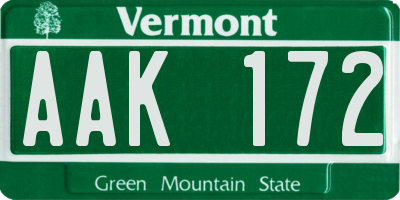 VT license plate AAK172