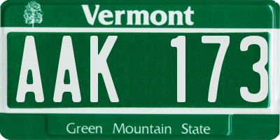 VT license plate AAK173