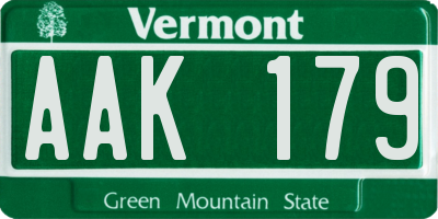 VT license plate AAK179