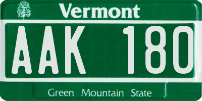 VT license plate AAK180