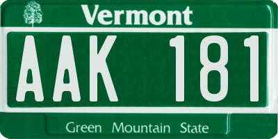 VT license plate AAK181