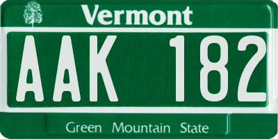 VT license plate AAK182