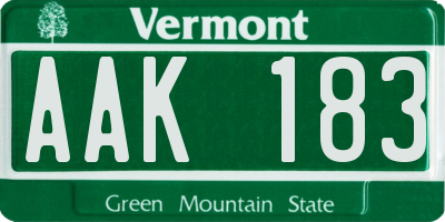 VT license plate AAK183