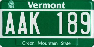 VT license plate AAK189