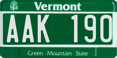 VT license plate AAK190