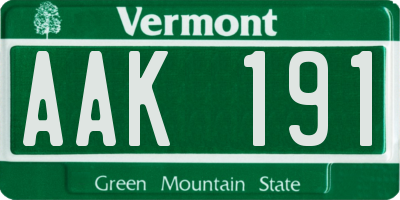 VT license plate AAK191