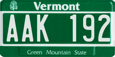 VT license plate AAK192