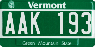 VT license plate AAK193