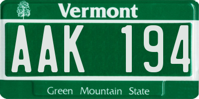 VT license plate AAK194