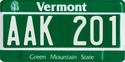 VT license plate AAK201