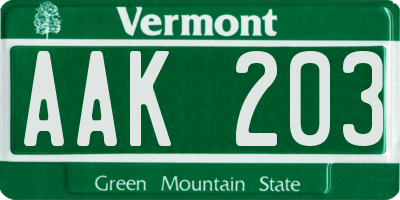 VT license plate AAK203