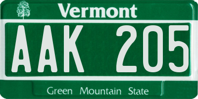 VT license plate AAK205