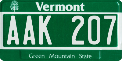 VT license plate AAK207