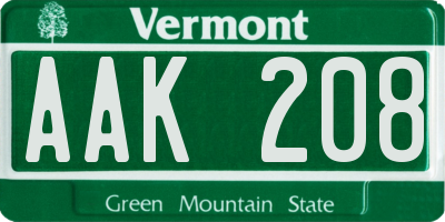 VT license plate AAK208