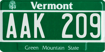 VT license plate AAK209