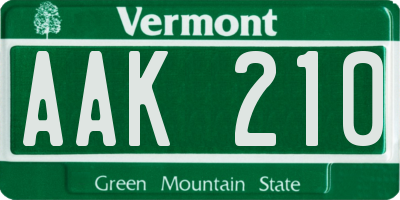 VT license plate AAK210