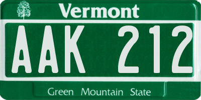 VT license plate AAK212