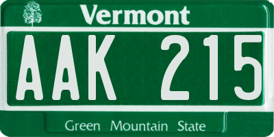 VT license plate AAK215