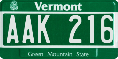 VT license plate AAK216