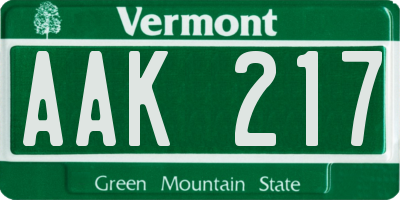 VT license plate AAK217