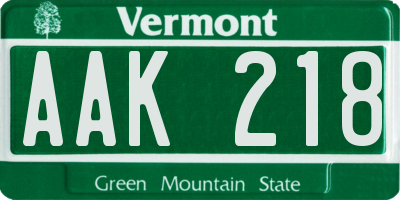 VT license plate AAK218