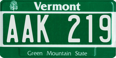 VT license plate AAK219