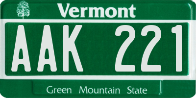 VT license plate AAK221