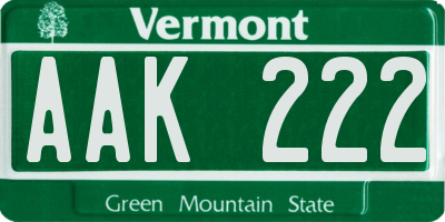 VT license plate AAK222