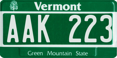 VT license plate AAK223