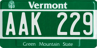 VT license plate AAK229