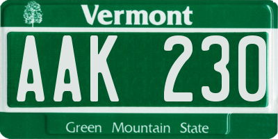 VT license plate AAK230