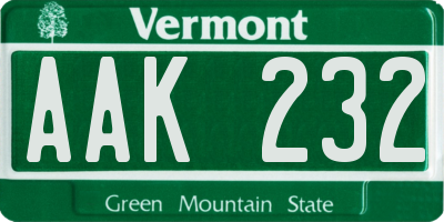 VT license plate AAK232