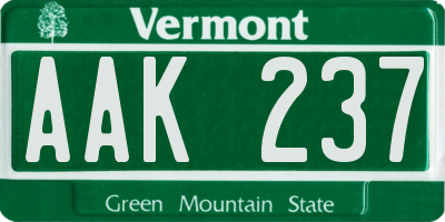 VT license plate AAK237