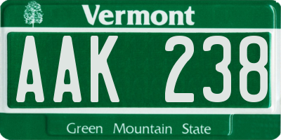 VT license plate AAK238