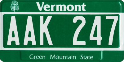 VT license plate AAK247