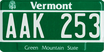 VT license plate AAK253