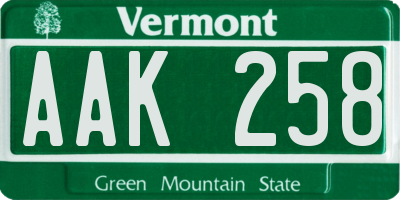VT license plate AAK258